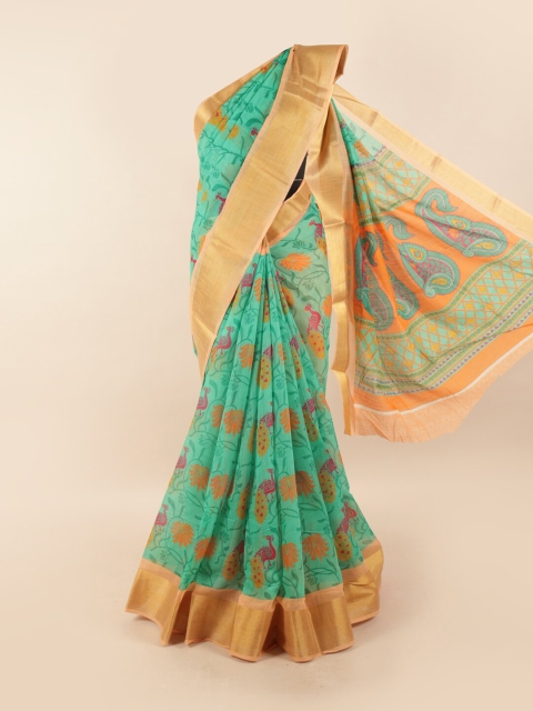 

Pothys Green & Pink Floral Motifs Printed Zari Saree