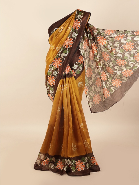 

Pothys Mustard & Brown Floral Motifs Printed Saree