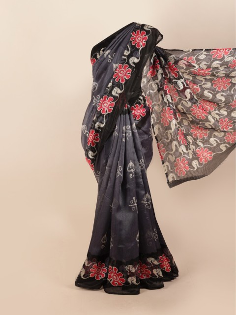 

Pothys Grey & Pink Floral Printed Saree