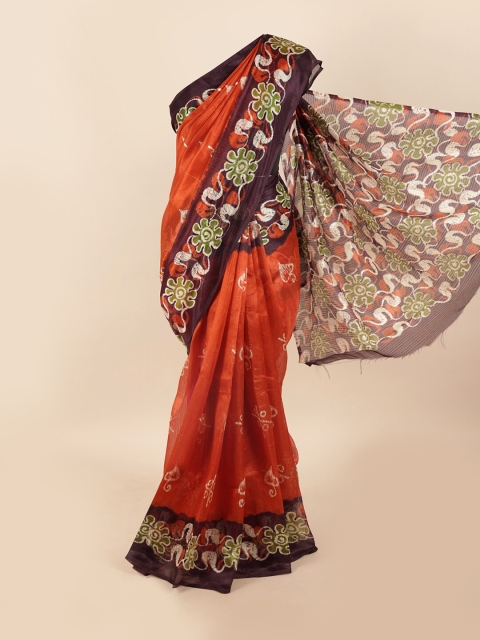 

Pothys Rust & Brown Floral Motifs Printed Saree