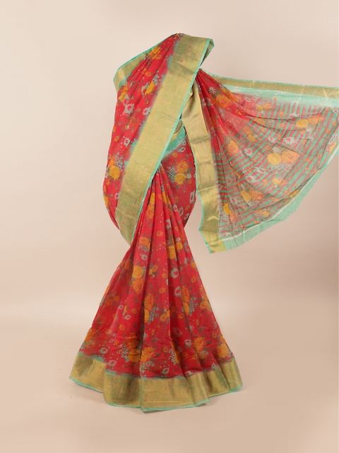 

Pothys Red & Yellow Floral Motifs Printed Zari Saree