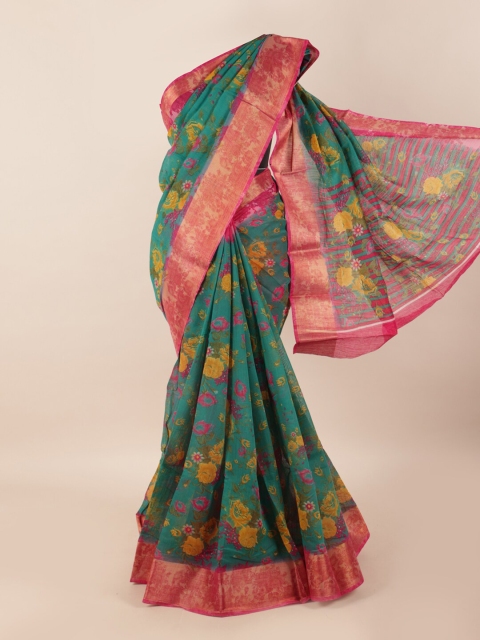 

Pothys Green & Pink Floral Motifs Printed Zari Saree