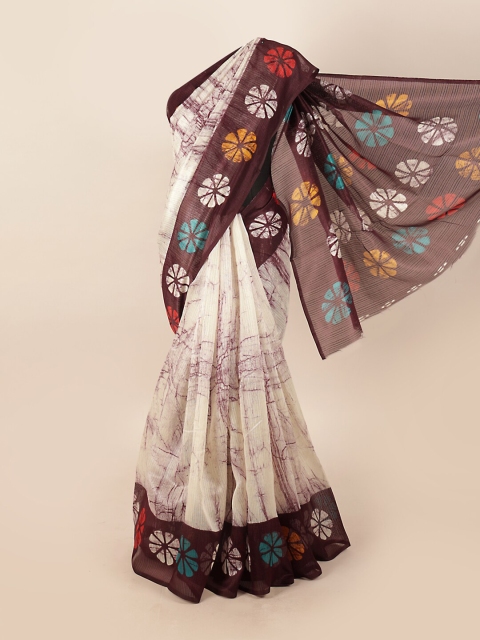 

Pothys Off White & Brown Floral Motifs Printed Saree