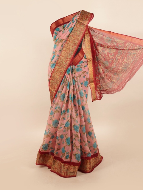 

Pothys Pink & Blue Floral Motifs Printed Saree