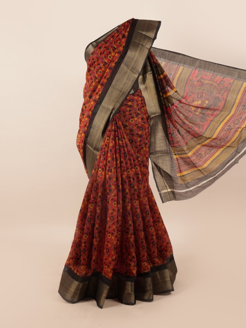 

Pothys Red & Black Floral Motifs Printed Zari Saree