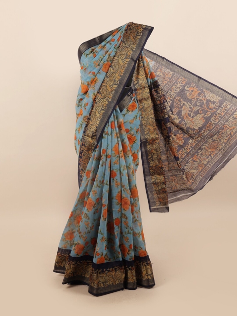 

Pothys Blue & Orange Floral Motifs Printed Saree