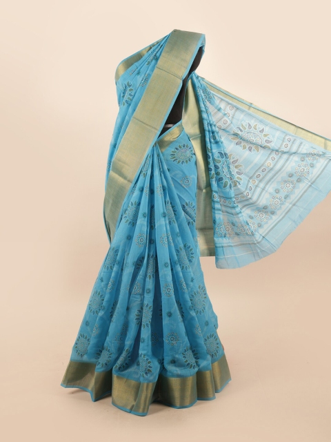 

Pothys Blue & Green Ethnic Motifs Printed Zari Saree