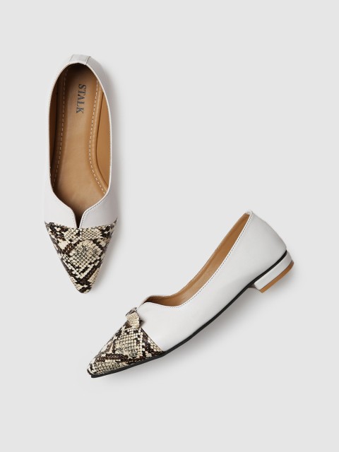 

STALK Women Beige & White Animal Textured Ballerinas Flats