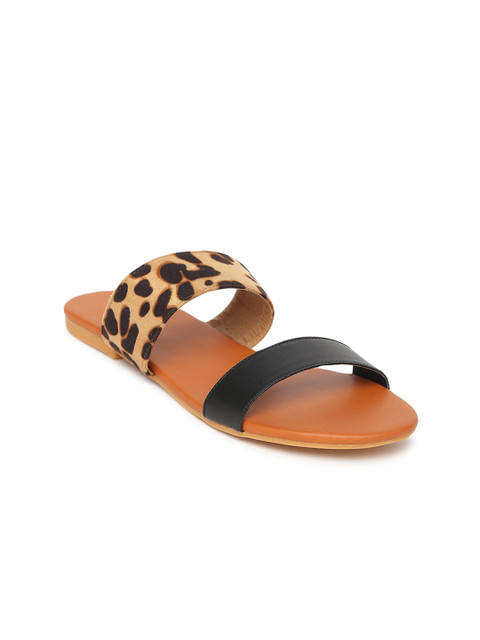 

STALK Women Cream & Brown Printed Open Toe Flats