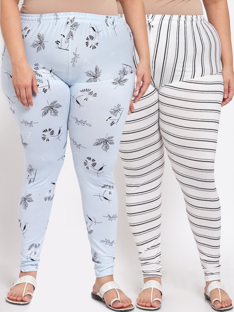 

KLOTTHE Women Set of 2 Printed Mid Rise Plus Size Leggings, White