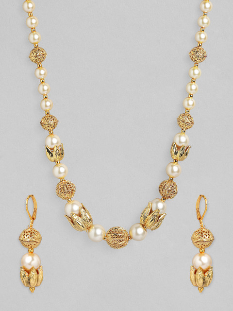 

Anouk Gold-Plated Cream Coloured Pearl Beaded Handcrafted Jewellery Set