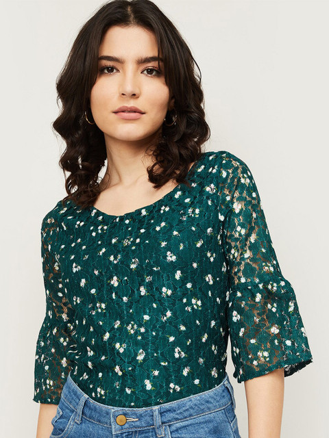 

Fame Forever by Lifestyle Green Floral Regular Top