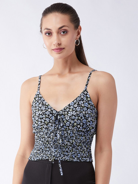 

MAGRE Black & Blue Floral Smocked Bralette Top