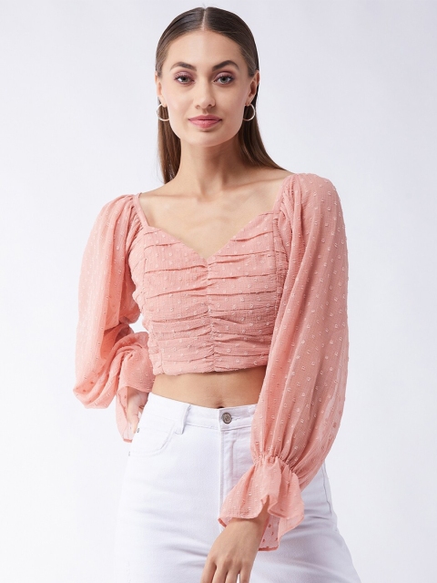 

MAGRE Peach-Coloured Chiffon Regular Crop Top