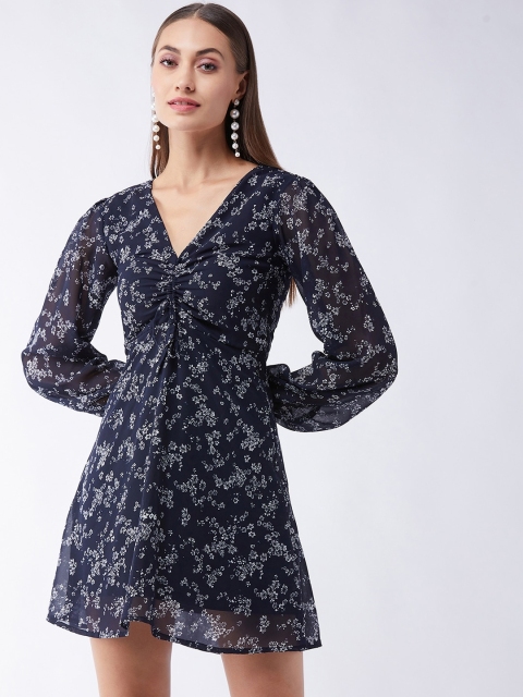 

MAGRE Women Blue Floral Chiffon Fit & Flare Dress