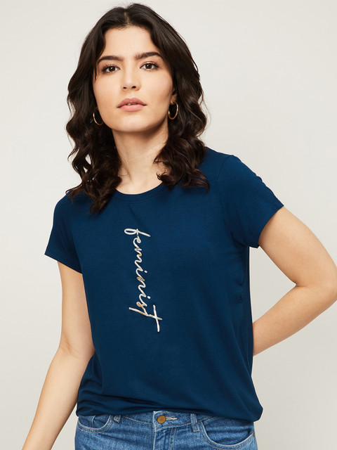 

Fame Forever by Lifestyle Women Teal Typography Printed Extended Sleeves T-shirt