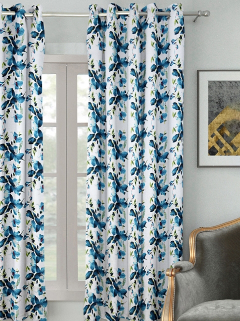 

HOUZZCODE Blue & White Floral Black Out Window Curtain