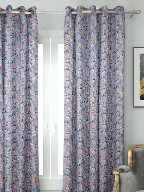 

HOUZZCODE Brown & Blue Printed Black Out Window Curtain