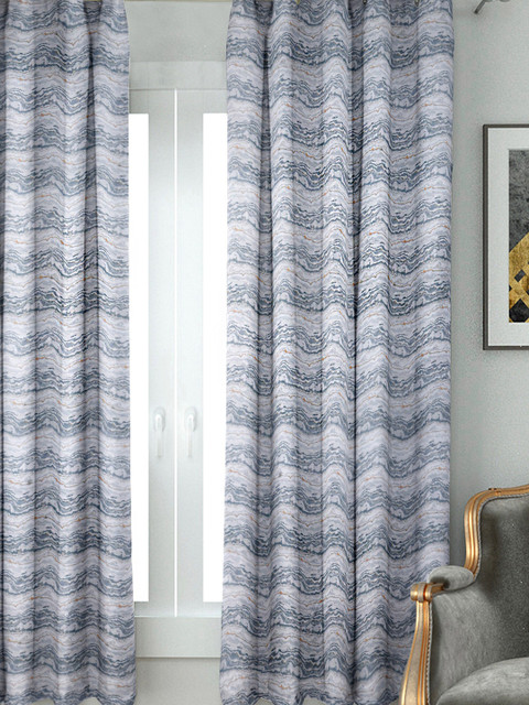 

HOUZZCODE Grey & White Printed Black Out Window Curtain