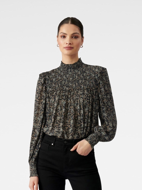 

Forever New Women Black Printed High Neck Boxy Top