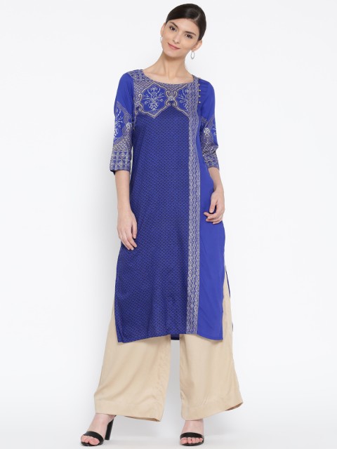 

AURELIA Women Blue Printed Straight Kurta
