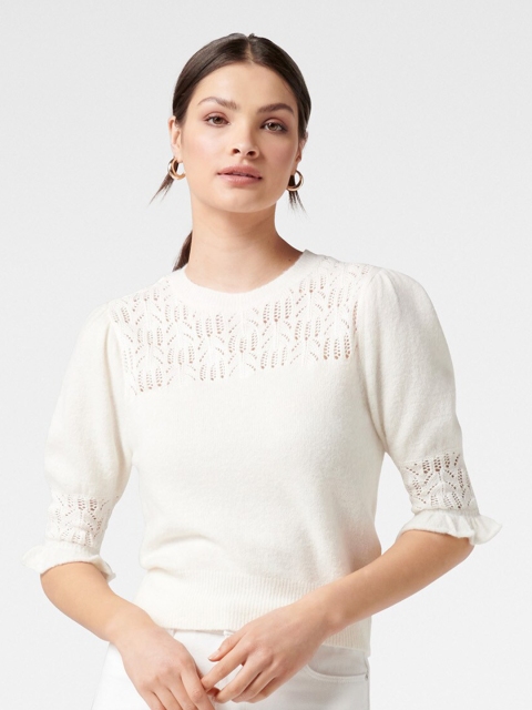 

Forever New Off White Pointelle Yoke Knitted Regular Top