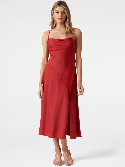 

Forever New Pink Satin A-Line Midi Dress