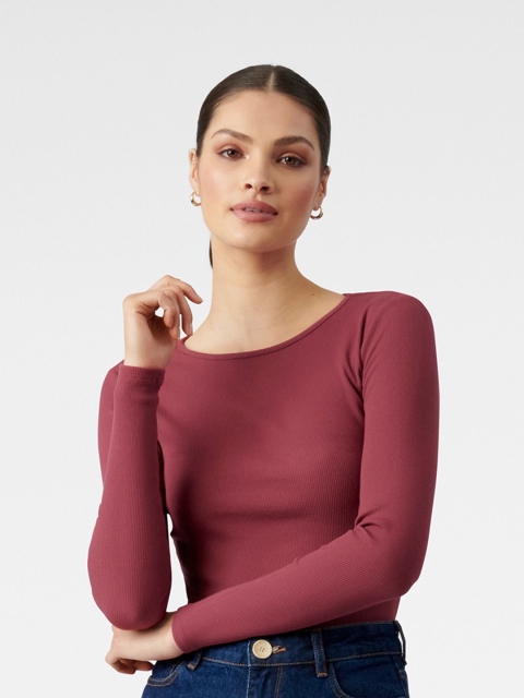 

Forever New Pink Fitted Long Sleeve Top