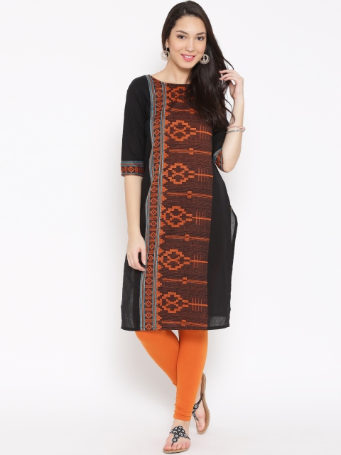 

AURELIA Women Black Woven Design Straight Kurta