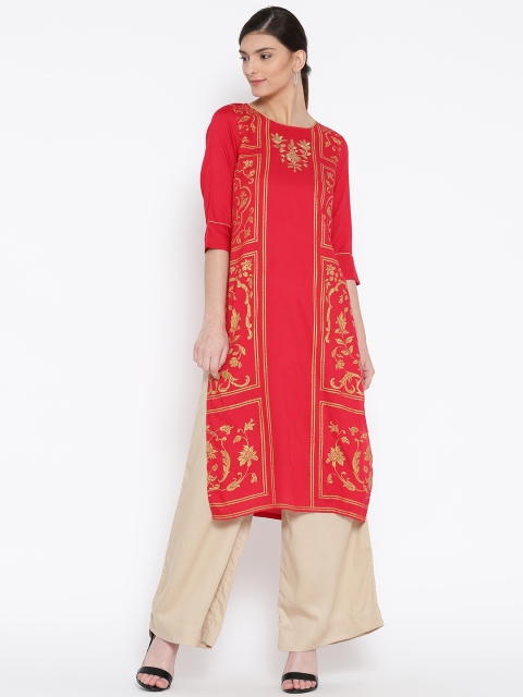 

AURELIA Women Pink Printed Straight Kurta