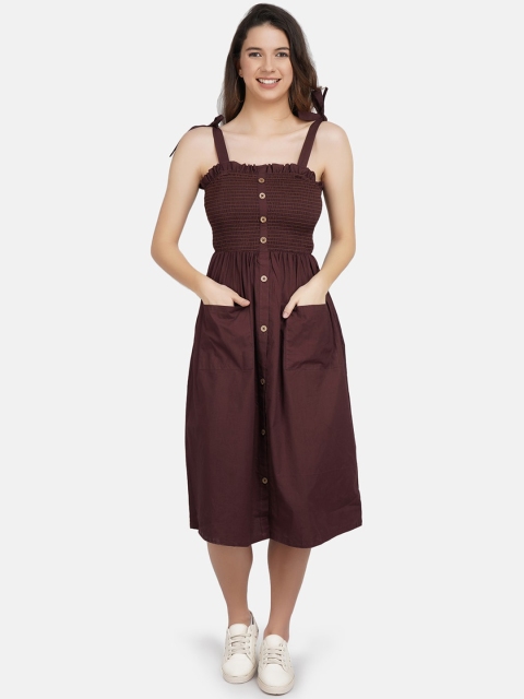 

JAAIVE Coffee Brown A-Line Midi Dress