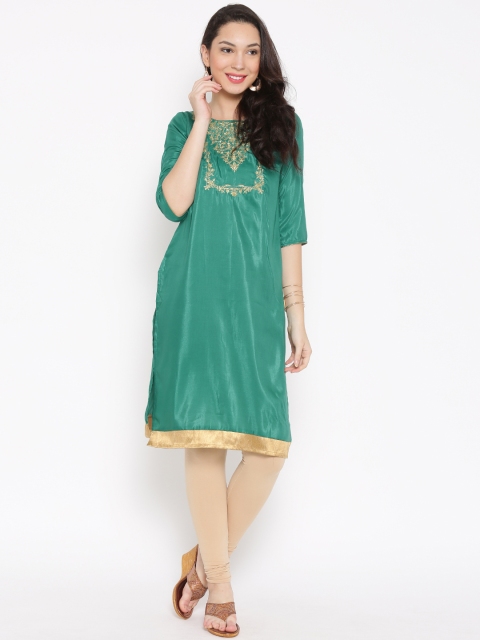 

AURELIA Women Green Solid Straight Kurta