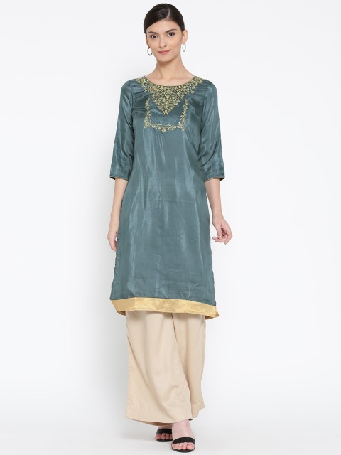 

AURELIA Women Grey Zari Embroidered Straight Kurta