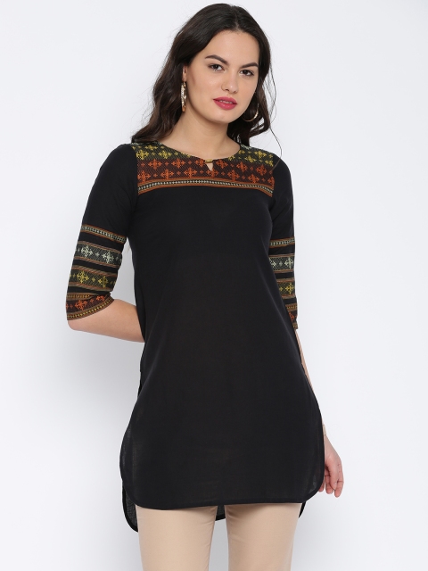 

AURELIA Women Black Woven Design Straight Kurta