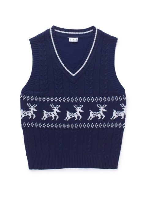 

SteezMe Boys Blue & White Animal Printed Sweater Vest