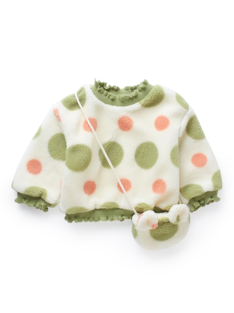 

SteezMe Girls Green & Off White Printed Polka Dot Pullover