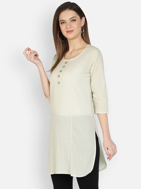 

Dipsha Women Beige Pin-Tuck Pure Cotton Straight Kurta