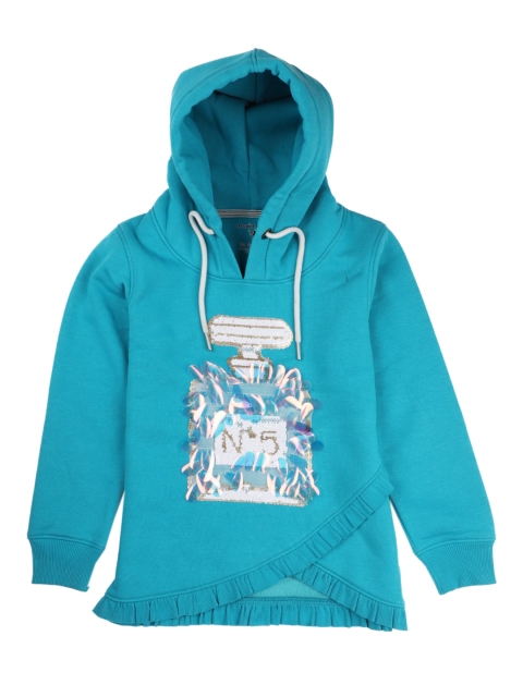 

Stupid Cupid Girls Turquoise Blue & White Embellished Hooded Sweatshirt
