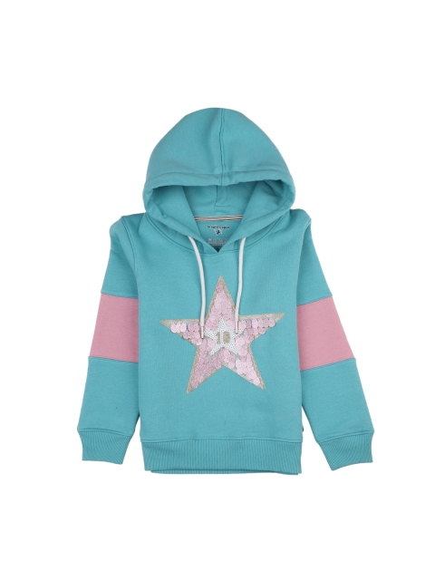 

Stupid Cupid Girls Sea Green & Pink Embellished Hooded Pullover Sweatshirt
