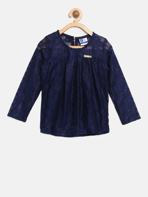 

612 league Navy Blue Pure Cotton Regular Top