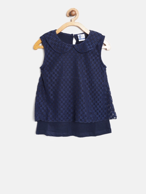 

612 league Girls Navy Blue Peter Pan Collar A-Line Top