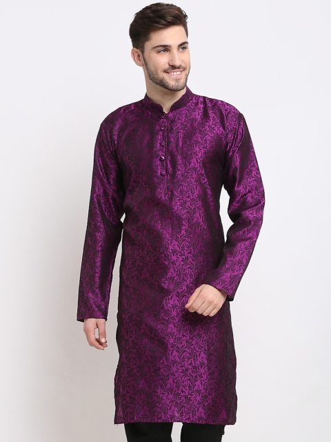 

Jompers Men Purple Ethnic Motifs Jacquard Kurta