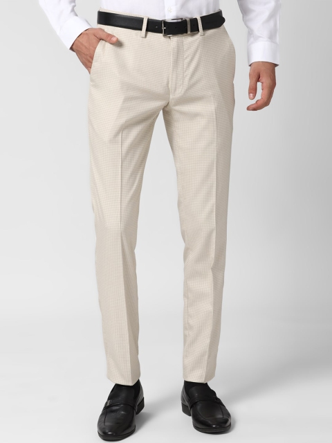 

Peter England Men Beige Checked Slim Fit Formal Trousers