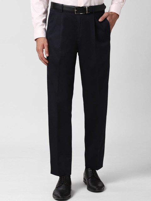 

Peter England Men Navy Blue Pleated Formal Trousers
