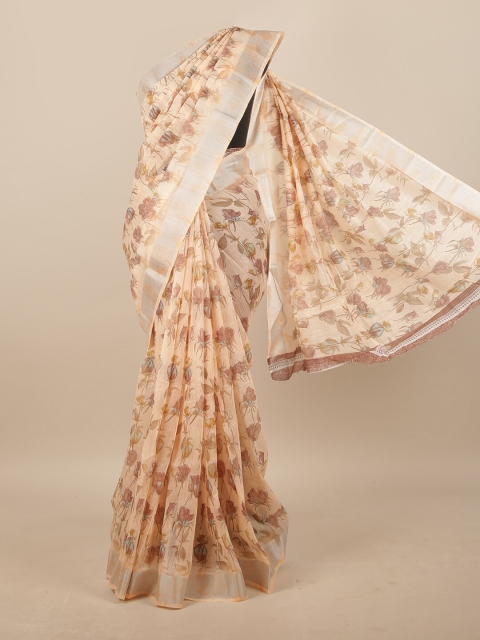 

Pothys Peach-Coloured & Brown Floral Zari Saree