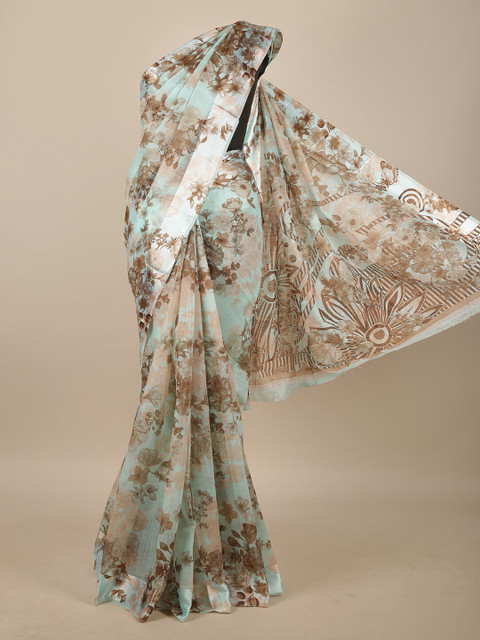

Pothys Blue & Olive Green Floral Saree