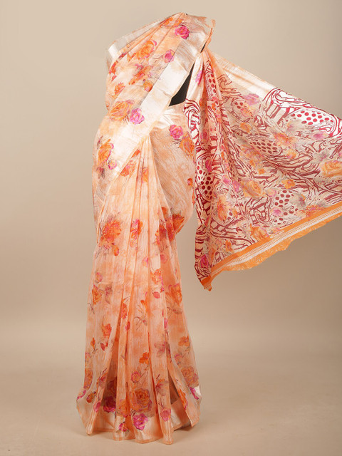 

Pothys Peach-Coloured & Red Floral Saree