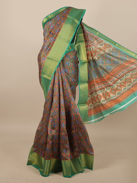 

Pothys Multicoloured & Green Ethnic Motifs Saree, Multi