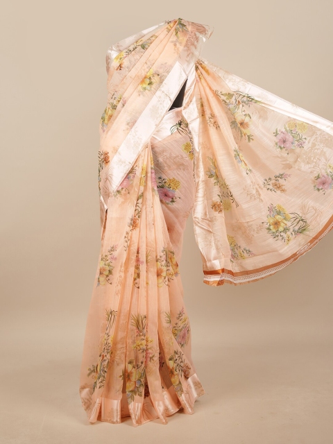 

Pothys Peach-Coloured & Pink Floral Saree