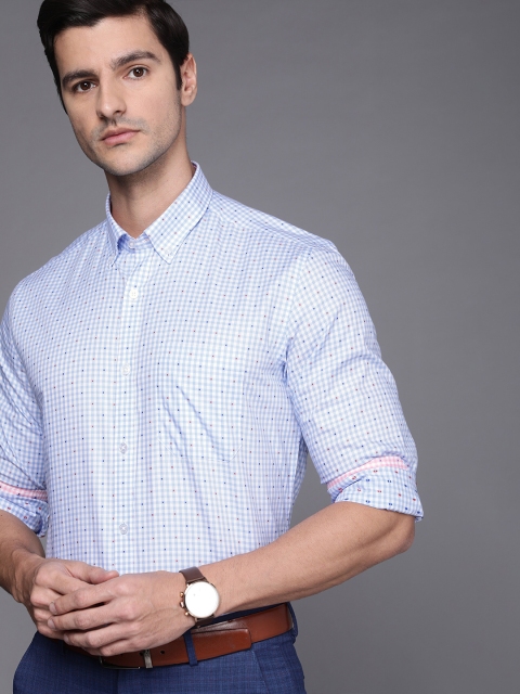 

Louis Philippe Men Blue & White Slim Fit Gingham Checks Opaque Formal Shirt